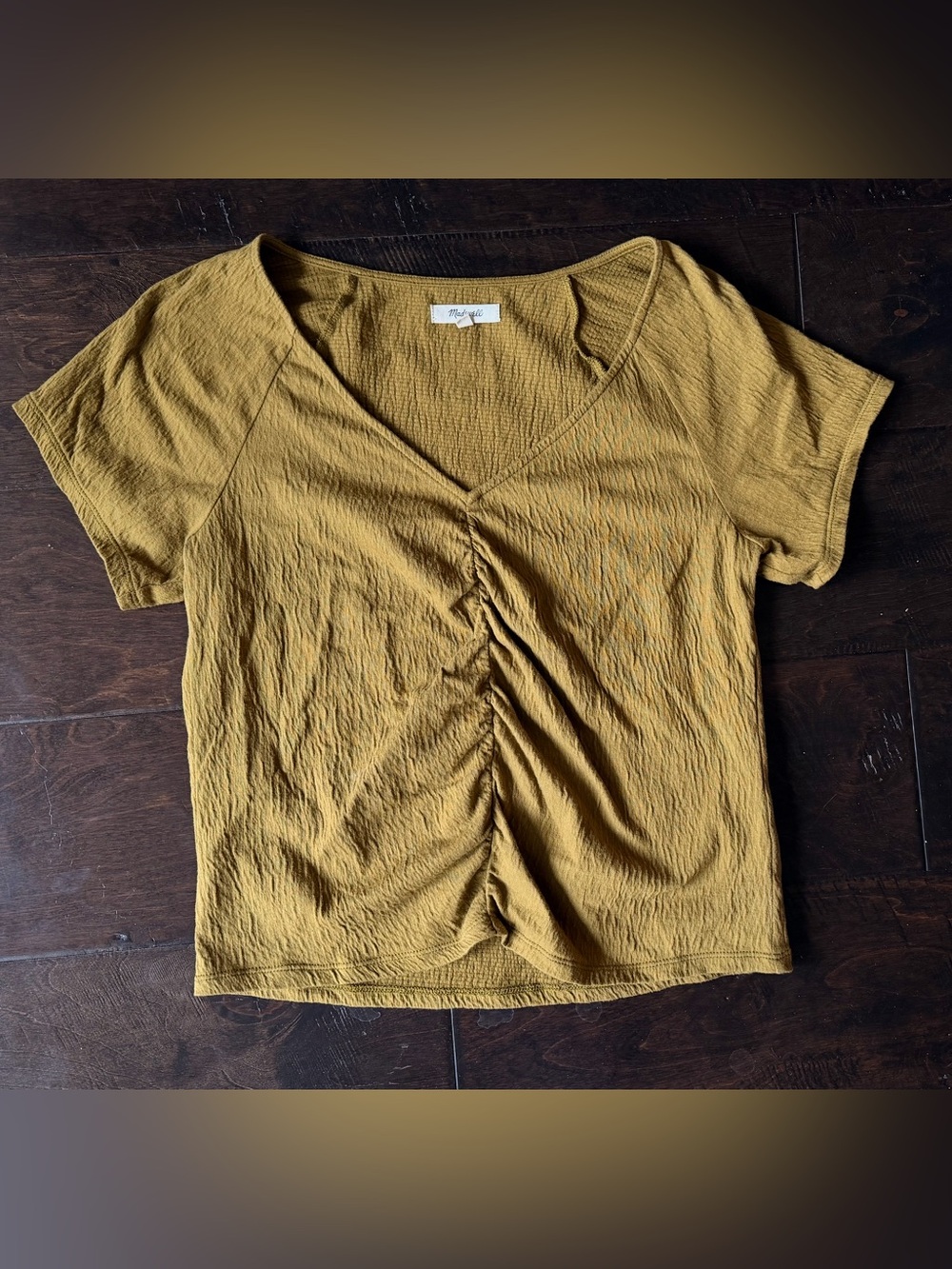 Madewell Ruched V-Neck Short Sleeve Top. Women’s XS in Split Pea Soup Green